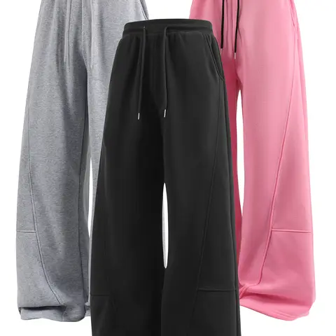 Men's Baggy Solid Color Joggers - Unisex Workout Clothes, Comfortable Drawstring Waist, Winter-Warm Straight Wide-Leg Sports Pants with Pockets, Polyester Fiber Fitness Bottoms,sohochic