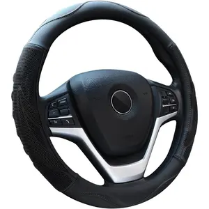 Breathable Auto  Steering Wheel Cover for Men and Women Microfiber Leather 15 Inches Black