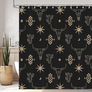 Cow Head Pattern Shower Curtain, 1 Count Waterproof Bathroom Decorative Curtain with 12pcs Hooks, Bathroom Decor Supplies for Home Hotel Salon, Bathroom Decoration Accessories
