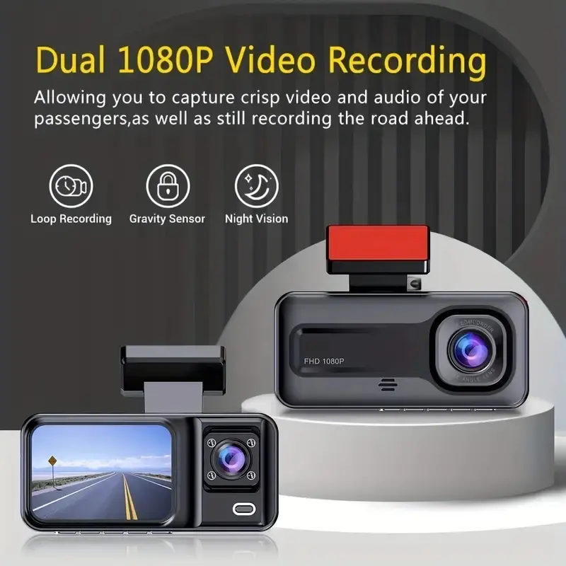 1080P Dual Camera Dash Cam For Cars,Front And Inside, Car Camera With IR Night Vision, Loop Recording, Wide Angle Car DVR Camera, Dual Lens Car Dashboard Video Cam, With Free 32GB SD Card.