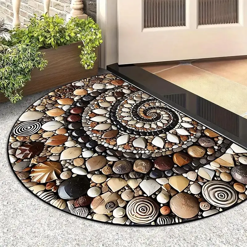 Entrance mat, semi-circular floor mat, colorful pebble print welcome mat, easy to clean and wear-resistant door mat, Durable decorative mat, Door Entrance Rug, home entrance, living room and bedroom decor, Semicircular door mat