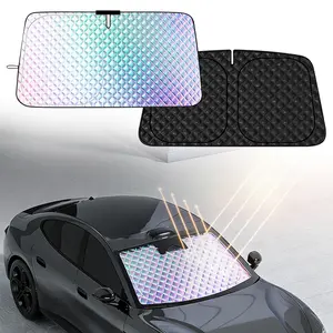 Holographic Car Windshield SunShade 140*80cm – Iridescent Coating, Foldable UV Protection Visor, Keeps Vehicle Cool,Foldable with Storage Bag,Universal Fit for Cars, SUVs, Trucks,Aesthetic Car Accessory