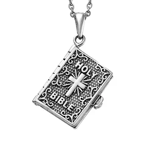 Cross Necklace for Women Openable Holy Bible Pendant 925 Sterling Silver Metal Pages Inside with 20 Inch Stainless Steel Chain Christian Jewelry Birthday Christmas Gifts for Women