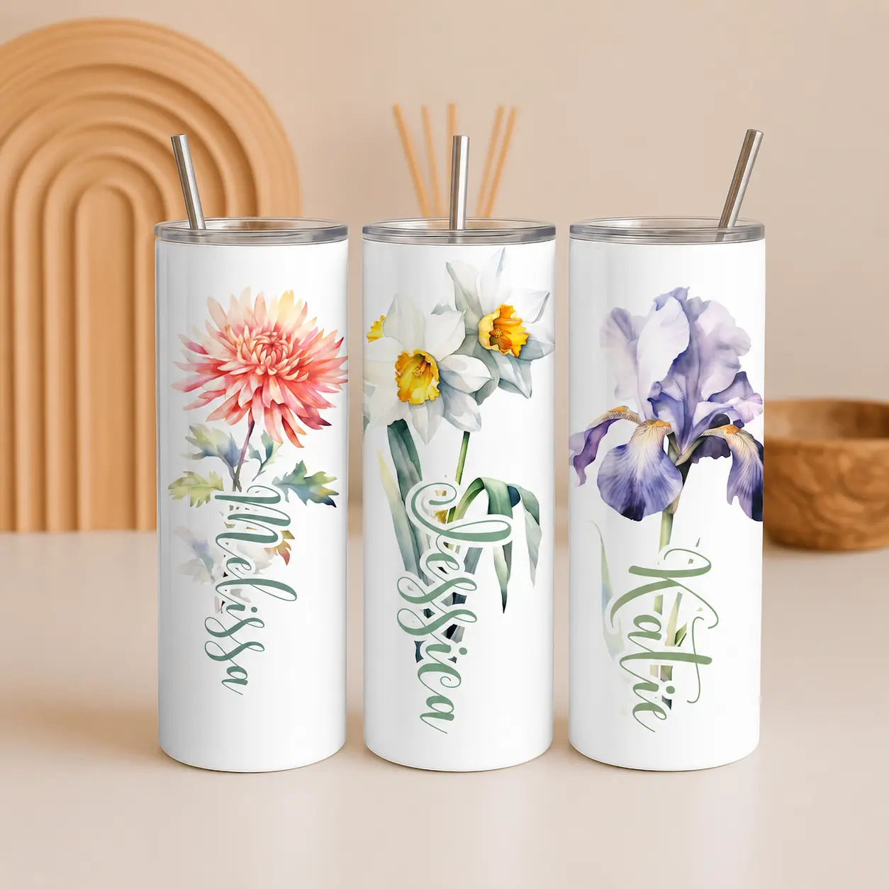 Birth Flower Tumbler Personalized, Custom Name Cup, Birthday Gift for Her, Christmas or Mothers Day
