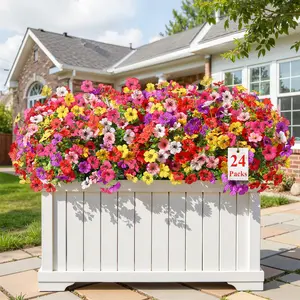 SHareconn 12/24 Bundles Artificial Flowers, UV Resistant Daisy & Eucalyptus, Outdoor Faux Plants, Long-Lasting Porch & Garden Decor