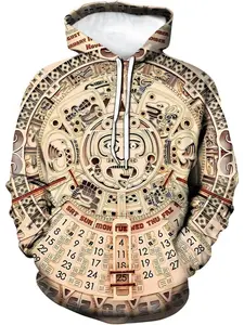 Men's Aztec-style Casual hooded sweater with a Mayan totem pattern and Mexican print design