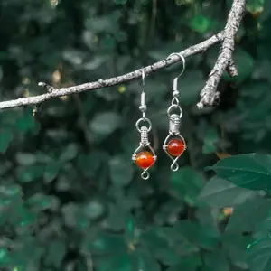 Stone Bead Wire Wrapped Simple Earrings