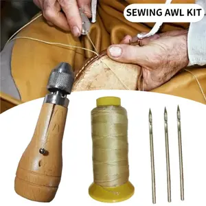 5 Pcs/Set Swift Stitch Hand Sewing Awl Kit Leather Canvas Repair Saddles Coat Seat (Non-Waxed Beige Thread) party  supplies gift