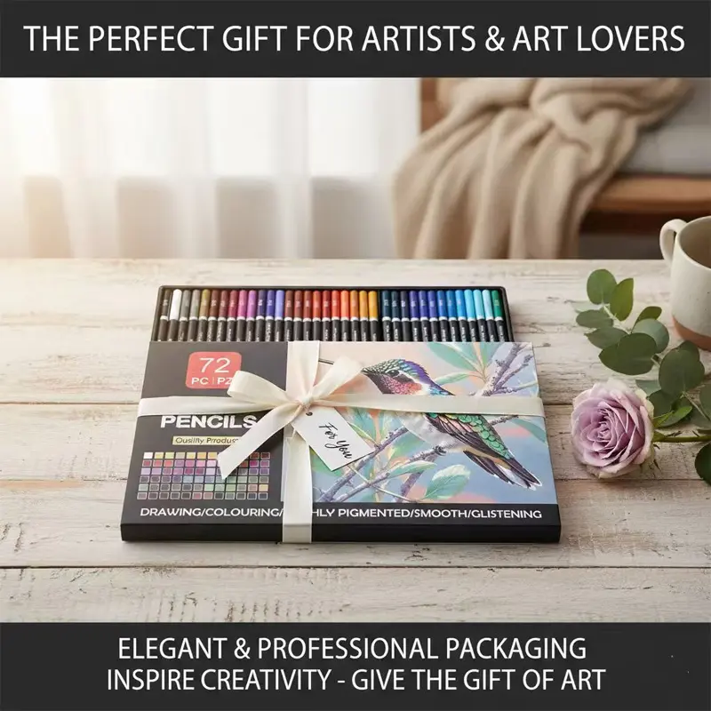 72 Color New Upgrade Thick Extended Colored Pencils, soft unbreakable lead for outdoor landscape sketching, drawing, cartoon & DIY craft, portable art kit, perfect gifts for painters, students, amateurs for outdoor scenery creation