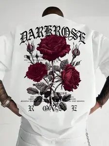 Unisex Dark Rose Floral Graphic Oversized Tee (2 Colors)Viral CleanFit DarkStreet Y2K Aesthetic Premium Heavyweight Cotton Hyper-Realistic Burgundy Rose Print Gothic Typography Drop Shoulder Relaxed Fit Edgy Streetwear OOTD