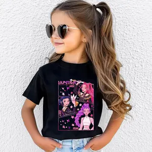 Kpop printed cartoon pattern T-shirts, Kpop printed T-shirts suitable for teenagers, Saja girls' Kpop T-shirts, suitable for children.