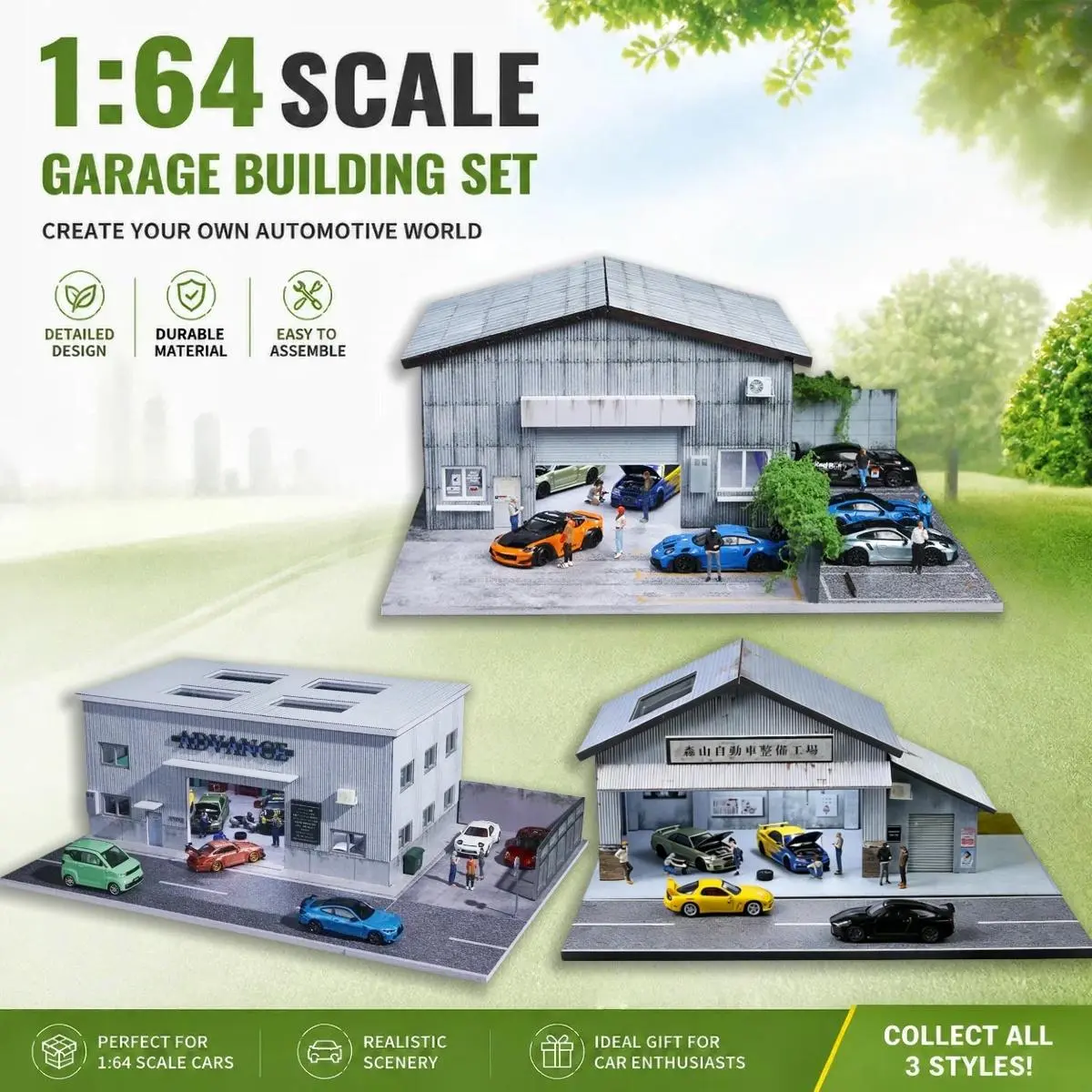 Diorama 1/64 Miniature City Scene Factory Building Garage LED Lighting Auto Service Station Workshop Die Cast Car Collection Toys & Gifts Mini Car Showcase