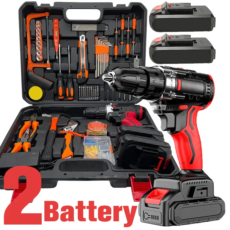 128pcs Tool Set with Power Drill, Cordless Hammer Drill Tool Kit 128Pcs Household Power Tools Drill Set with 21V Li-Ion Battery & Charger for Home Tool Kit，toolbox，bigtoolset#summerfinds