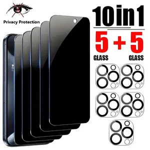 10-Pack Privacy Protective Tempered Glass Screen Protector for iPhone 17 16 Pro Max 15 Plus 14 Pro Max 13 Mini, 9h Hardness Camera Lens Protection