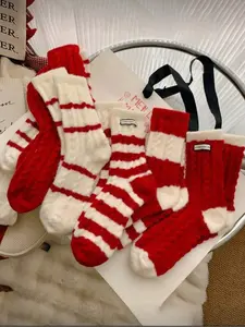 Women's Winter Christmas Striped Wool Blend Socks, Warm & Soft Mid-Calf Socks, Perfect for Women, 3/6 Pairs, Casual Stylish Socks