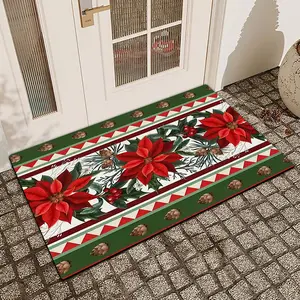 1 Pc Green Christmas Diatomaceous Earth Anti Slip And Absorbent Entrance Door Mat Indoor And Outdoor Door Mat Kitchen Dining Room Bathroom Bedroom Decoration Holiday Home Decoration