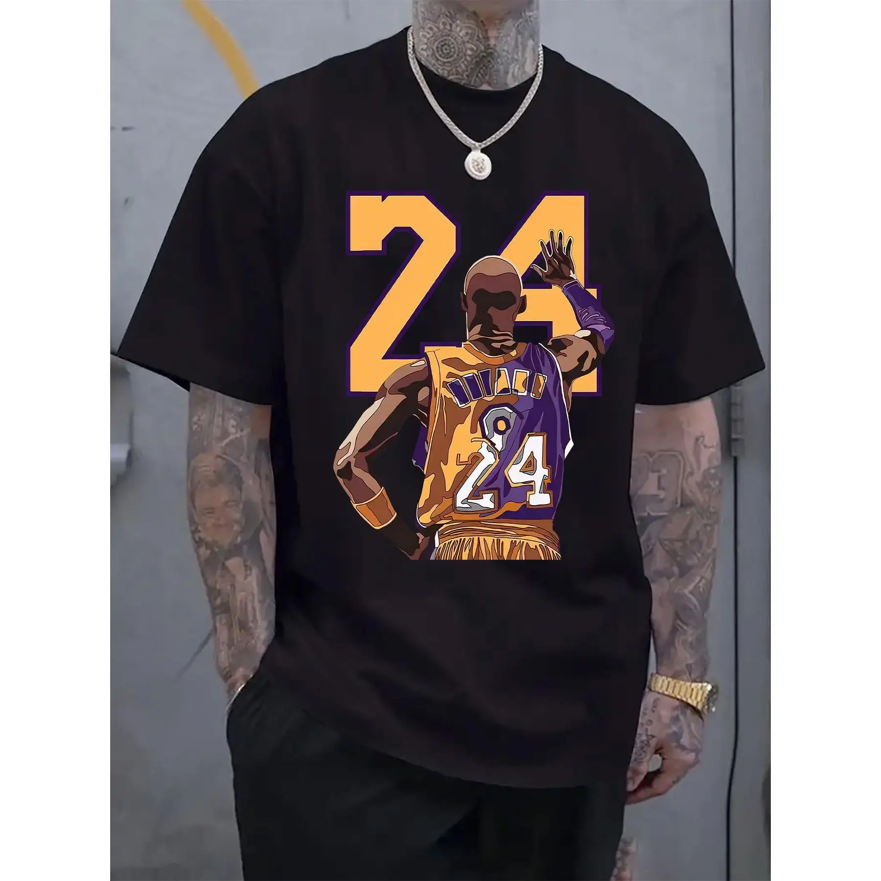 Kobe Tribute Graphic Print Men's Round Neck Short Sleeve T-shirt Fashion Regular Fit T-shirt Spring and Summer Vacation