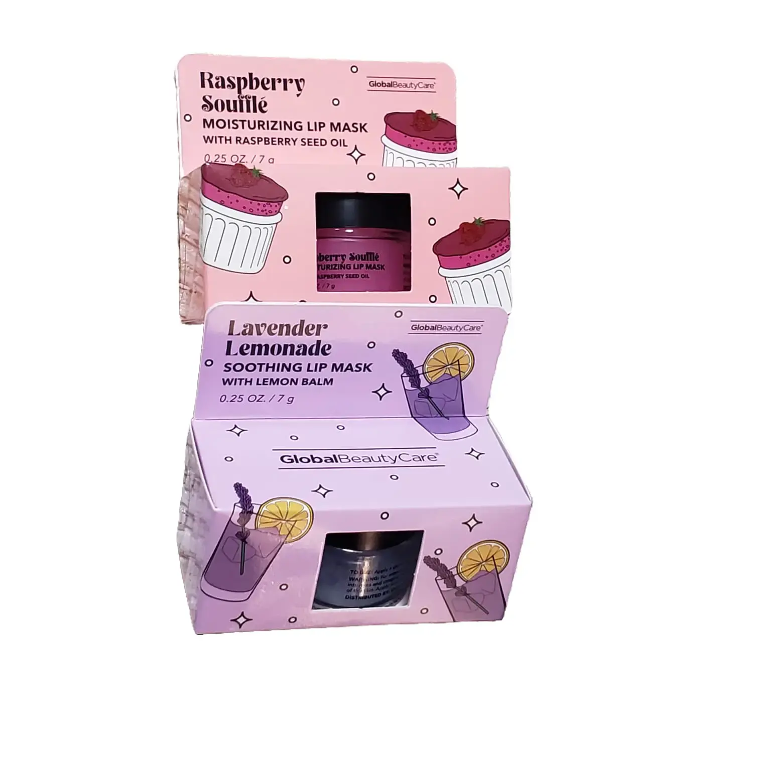 Pack Lip Mask Set, Raspberry Soufflé & Lavender Lemonade Moisturizing Lip Masks, Overnight Lip Treatment, Soft Hydrating Lip Care, 0.25 oz / 7 g Each
