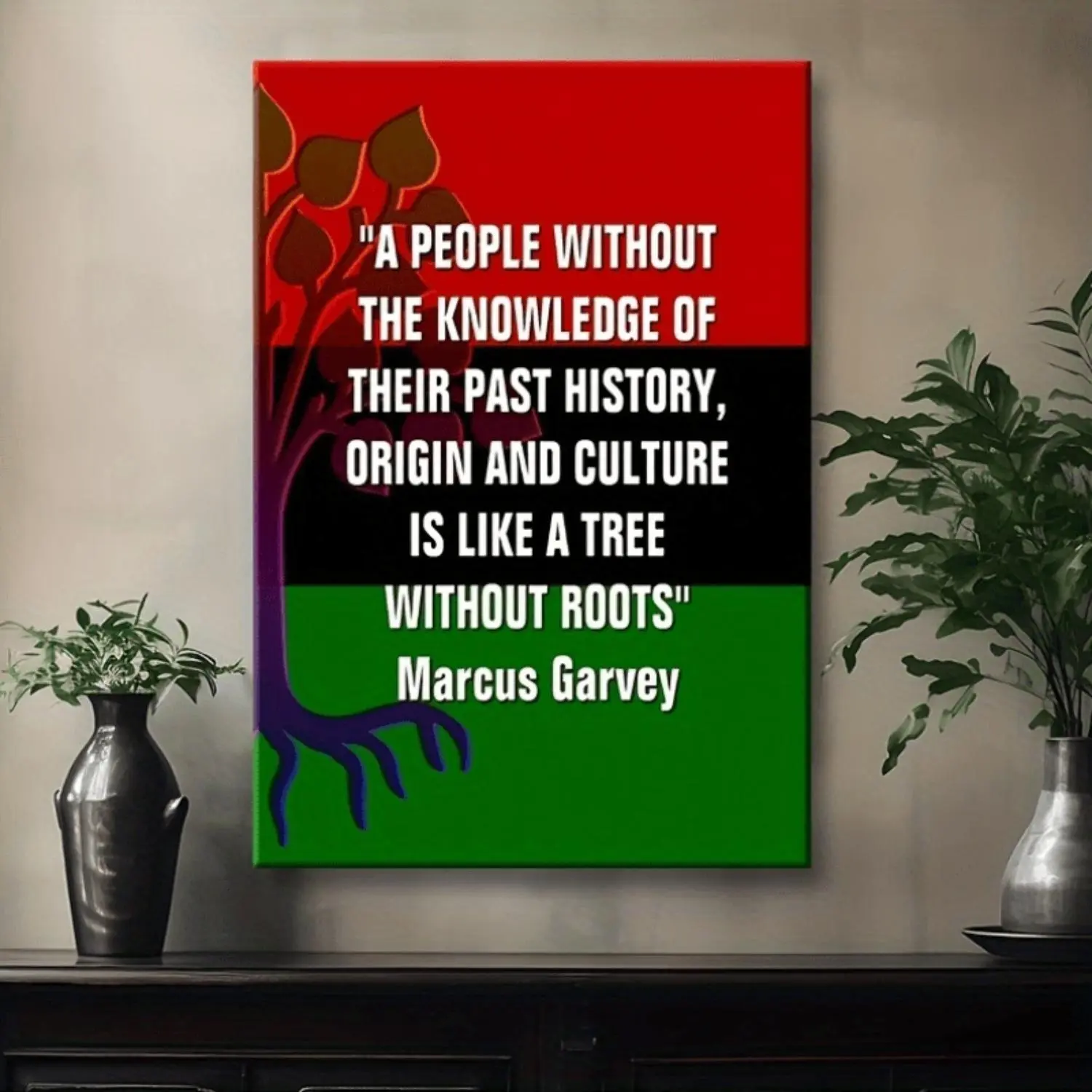 1pcs African American Leaders Wall - Marcus Garvey & Malcolm Posters, Wooden Framed Wrapped Canvas Motivational Quotes Suitable for, Bedroom, Office - Black History Month Decor, Modern Historical Print, 2D Flat, Perfect for Room Decor