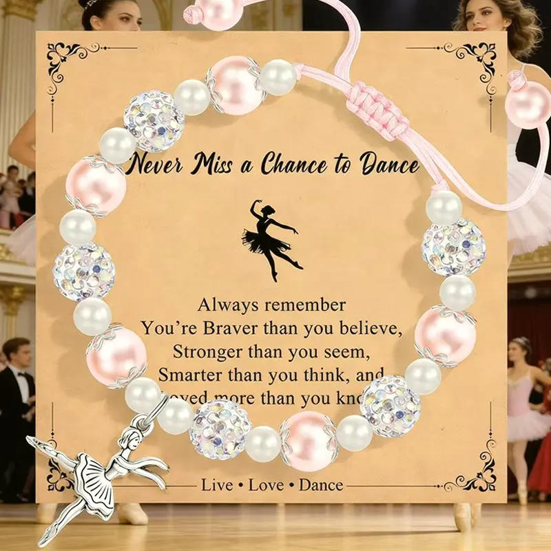 BIGWIG Dance Motif Faux Pearl Beaded Ballet Dancer Bracelet for Girls - Fashion Costume Jewelry, Daily Wear Accessory, Ideal Dance Recital Gift, Pearl Beaded Bracelet,