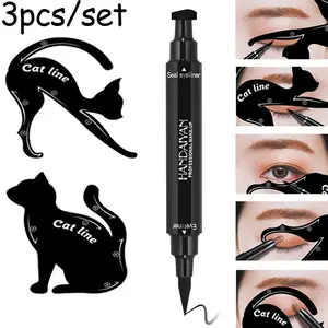 A 3-piece plastic eyeliner kit with a cat eyeliner template and a double-ended black liquid eyeliner for a long-lasting, smudge-resistant look. A must-have for beginners and a versatile tool for everyday makeup.