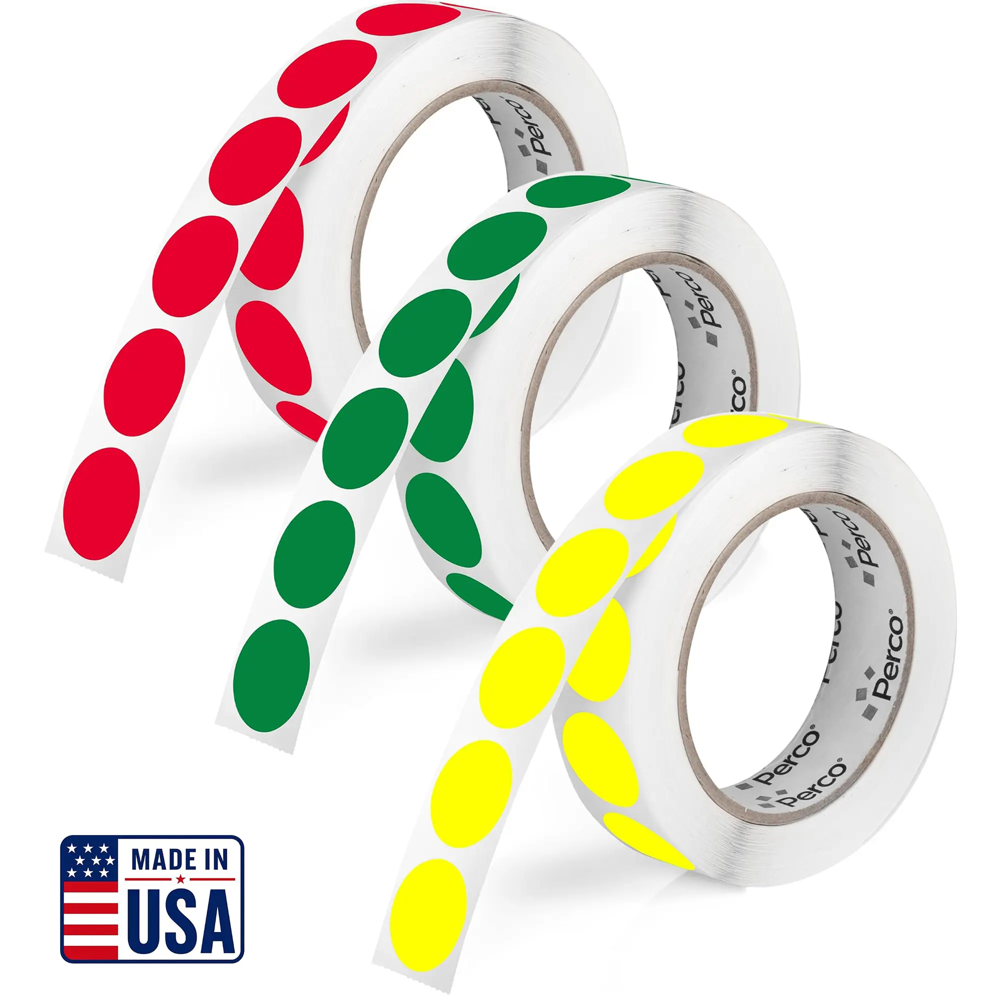 Perco 1-inch Round Circle Dot Labels, 3-Color Bundle, Fluorescent Yellow, Red, and Green, 3,000 Labels, Easy-Peel Perforation, Strong Adhesion, Color Coding for Classrooms and Files