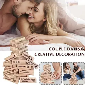48 Piece Couples Wooden Block Tower Set, Creative Building Blocks, Romantic Night Challenge, Adult Stacking Fun, Valentine's Day Gift, Festive Game Box