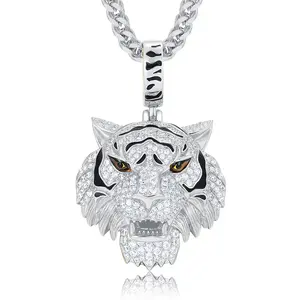 【#P730】Tiger head pendant UCCIYO S925 Sterling Silver Synthetic Moissanite Pendant Necklace for Women Men Hip Hop Jewelry Gift