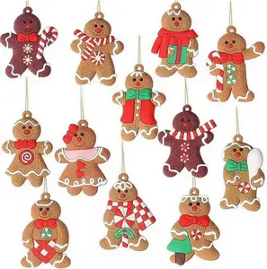 12PCS Gingerbread Man Christmas Ornaments - Assorted Hanging Figurines, Xmas Holiday Decor for Tree & Home