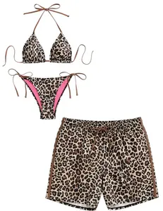 Matching Couple Swimwear Set - Leopard Animal Print Bikini for Women & Swim Trunks for Men, Tropical Beach Vacation Outfits