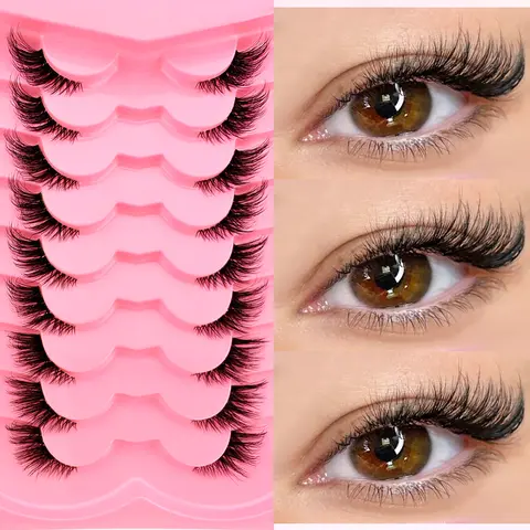 9 Pairs Transparent Stem Half Eye False Eyelashes, Cat Eye Extension, Fluffy Volume Eyelashes, Fluffy Natural Curl, Soft Comfortable, Cosplay Anime Manga, Fake Lashes