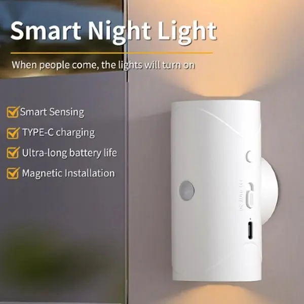 Summerwins Magnetic Stick-On Motion Sensor Light - 1 Piece Rechargeable RGB Lighting Wall Spotlight with 3 Brightness Modes, Dimmable Colorful Lantern for Decoration, Bedroom, Stairway backtoschool