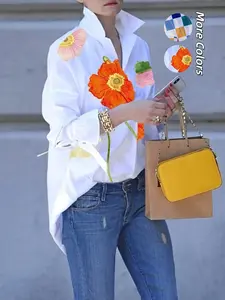 Women's Floral Print Button Front Shirt Blouse, Casual Drop Shoulder Long Sleeve Top for Fall & Winter, Women's Clothes for Daily Wear