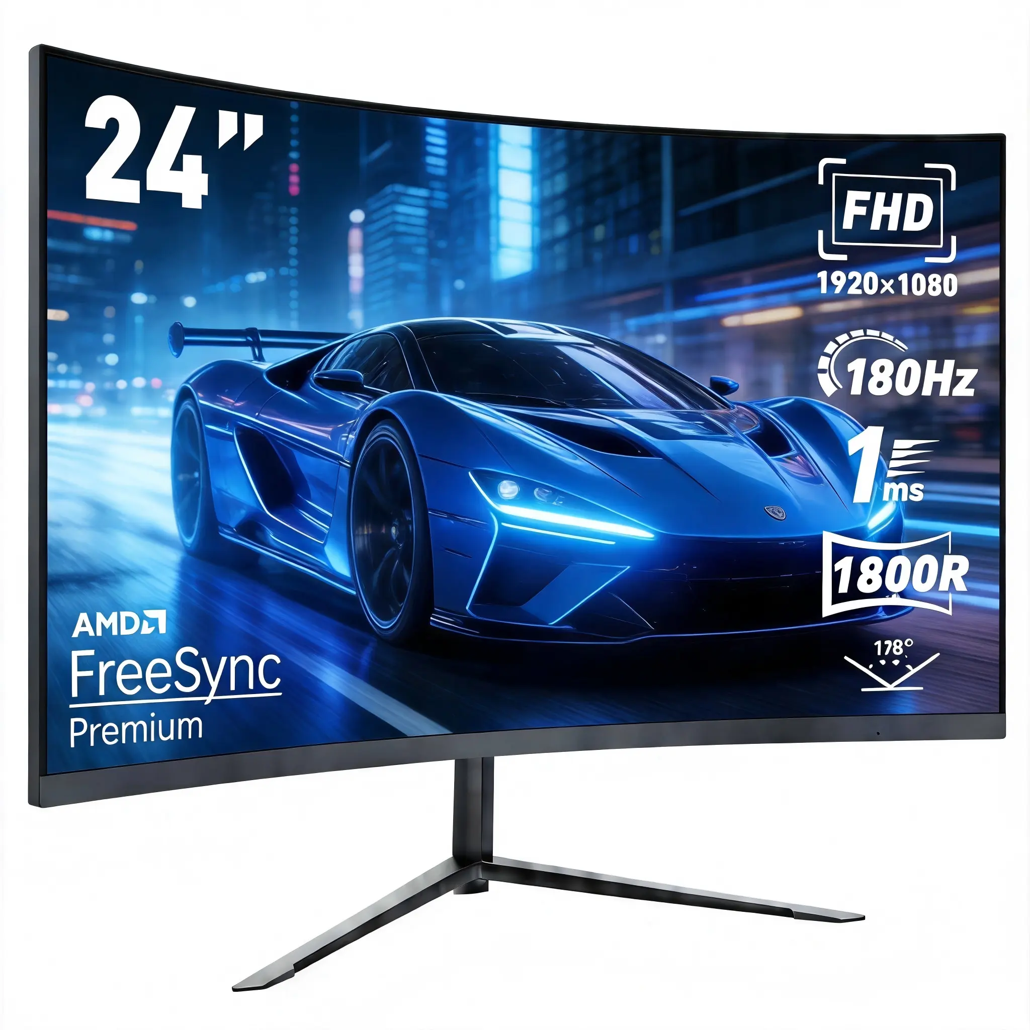 24” Curved FHD Computer Monitor - 1080P Fast IPS Panel, 180Hz Refresh Rate, 1ms Response Time, AMD FreeSync, Ultra-Slim Design, HDMI, DP, VESA Mount, Tech Deals (Computers & Office Monitors)