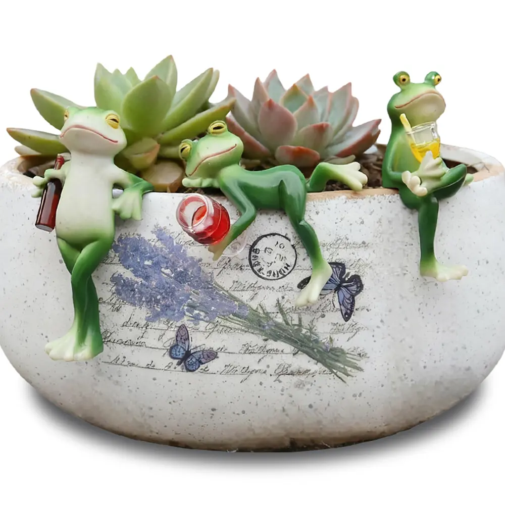 Resin Frog Figurines Planter Decor - Whimsical Little Cute Frog Statue for Plant Pot - Decorative Ornament for Indoor & Outdoor, Patio, Yard Art, Fairy Garden - Adorable Birthday & Christmas Gift Idea for Frog Lovers, Women - Stocking Stuffer