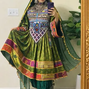 Elegant Afghan Green Dress | Handmade