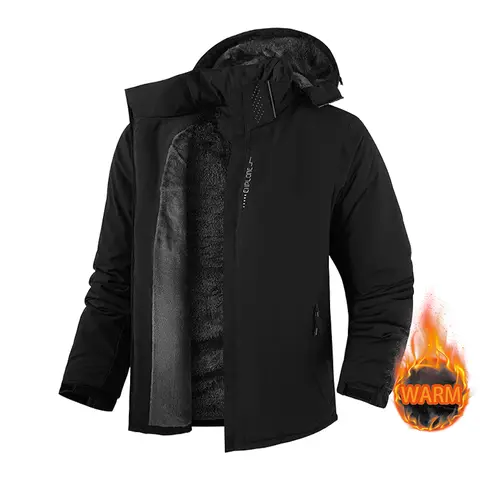 Men's Winter Ski Jacket Warm Fleece Lined Sports Hiking Running Camping Fishing Climbing Travel Snowboarding Casual Windproof Coat Waterproof Thickened Hooded Insulated Outdoor Jacket