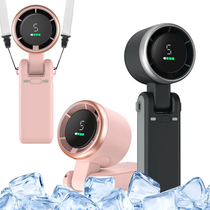 Portable Turbo Cold Handheld Fan with Digital Speed Display, Rechargeable Foldable Neck Fan for Summer Outdoor Travel Commute