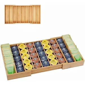 Bamboo Expandable K Cup Coffee Pod Holder Drawer Organizer, Storage for K Cup Pods and Tea Bags for Coffee Station Home Office Kitchen