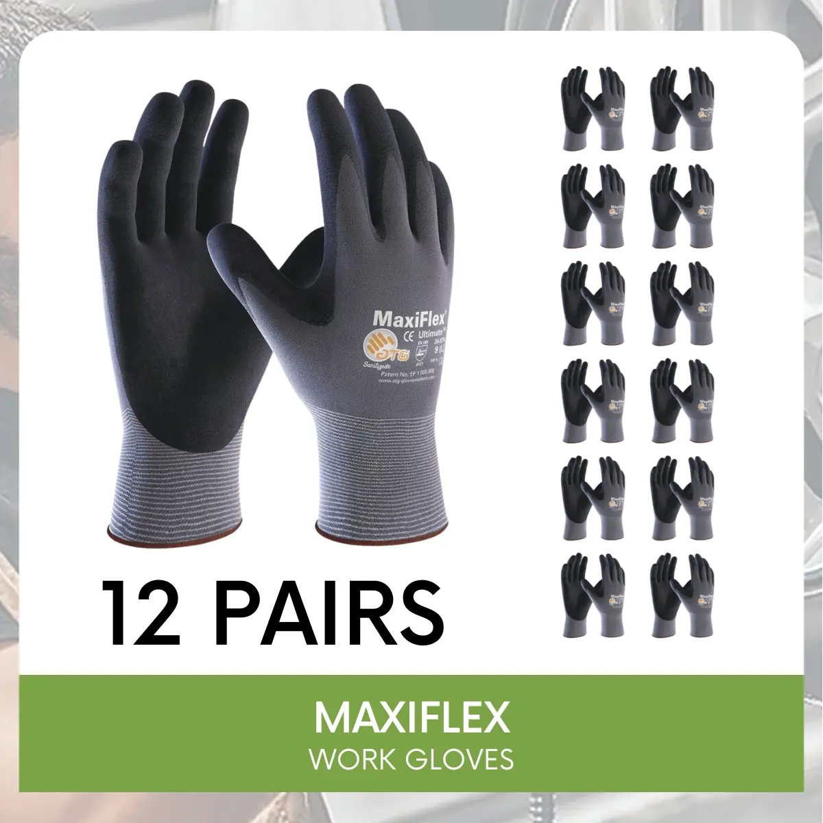 MaxiFlex Ultimate 34874 Work Gloves - 12 Pairs Super Lightweight Breathable Micro Foam Nitrile Coated Palm for General Assembly & Maintenance