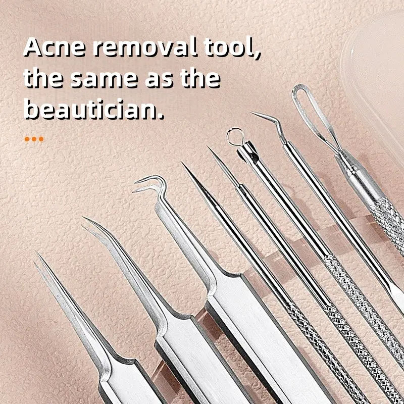 Beauty Salon 8-Piece Silver Stainless Steel Acne Extractor Pliers Set - Professional Skincare Tool for Adults, No All Blemish Type Removal Needs Unmet