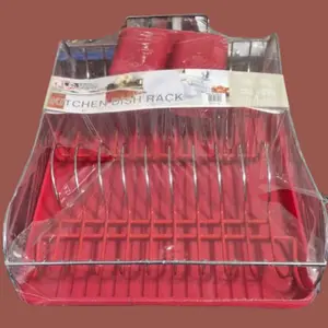 Kitchen Dish Rack - Red Plastic Dishwasher Safe Storage Organizer for Dishes and Utensils