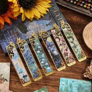 6ps Metal Bookmarks Gold Hollow Book Buckles Van Gogh Monet Oil Painting Theme Bookmarks for Book Lovers Writers Readers Teachers Students Men and Women Adults Unique Birthday Holiday Gifts. book accessories for home& office,&school