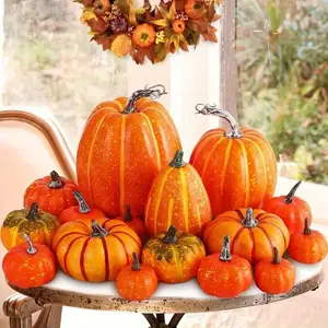16pcs Pumpkin Autumn Decoration Set, Large & Small Sizes, Foam Plastic, Perfect for Halloween, Thanksgiving, Fall Decor