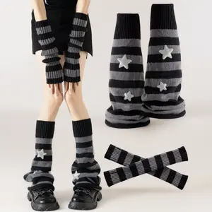 Y2K Arm and Leg Warmers for Women – Knit Leg Warmer Set, Kawaii Lolita Goth Harajuku Streetwear Grunge Accessories, Stretchy Ribbed Sleeves for Cosplay Dance – Black/White/Pink