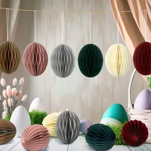 24 count Honeycomb Easter Eggs  Decor,  Earth Tone Paper Egg Ornaments, Farmhouse Easter Decor for Egg Tree, Mantel, Garland, Party, Spring 2026  Decoration