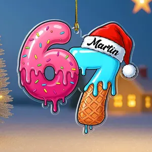 Personalized Funny 67 Ornament, Custom Name Gen A Slang Acrylic Rizzmas Holiday Decor, Gift for Kids Teens Friends Family