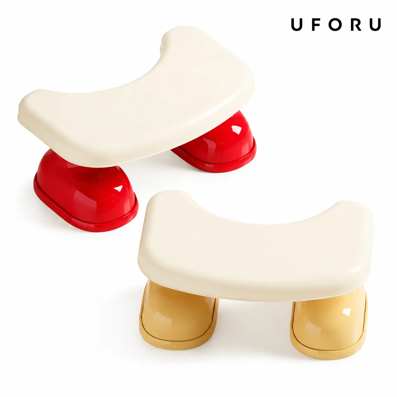UFORU Anti-Slip Squatting Toilet Stool, Cute Design Bathroom Accessories for Adults Kids, Reduces Strain, Relieves Constipation & Hemorrhoids, Cream White/Red Options, Mom-Focused Mother's Day Gift, Anti-Slip Base Boosts Bathroom Safety