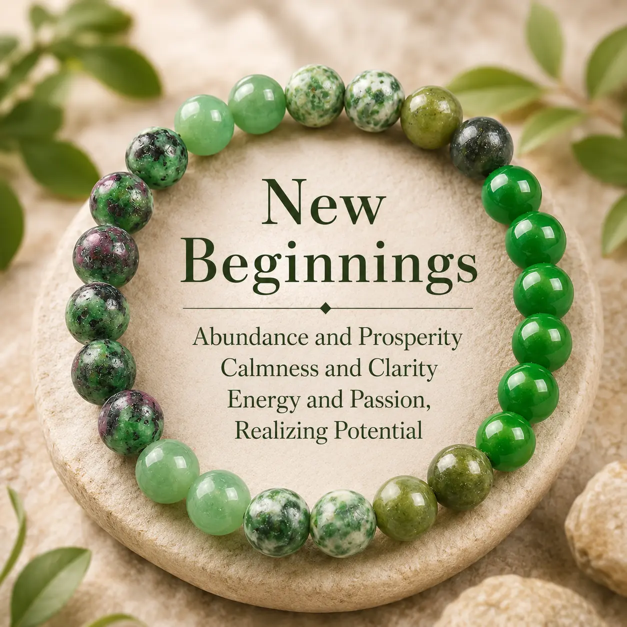 Handcrafted New Beginning Bracelet - Elastic Band Costume Jewelry with 15-20cm Green Aventurine, Epidote Granite Crystals for Prosperity, Peace - Daily Wear Fashion Accessory to Elevate Style