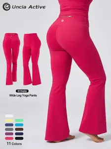 Uncia Active Women's Gold Zipper Pocket Flare Leggings - Minimalist Bridal Basic Bottom outdoorfun